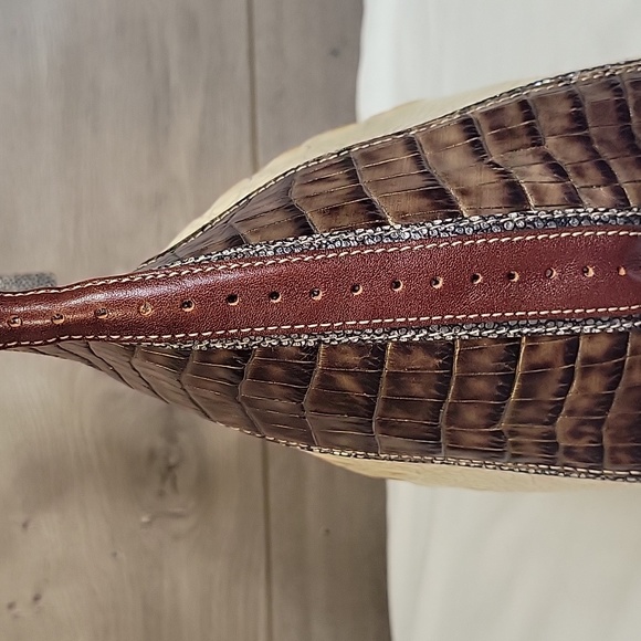 Brahmin Color Block Croc Embossed Leather Hobo Shoulder Bag - Picture 7 of 14